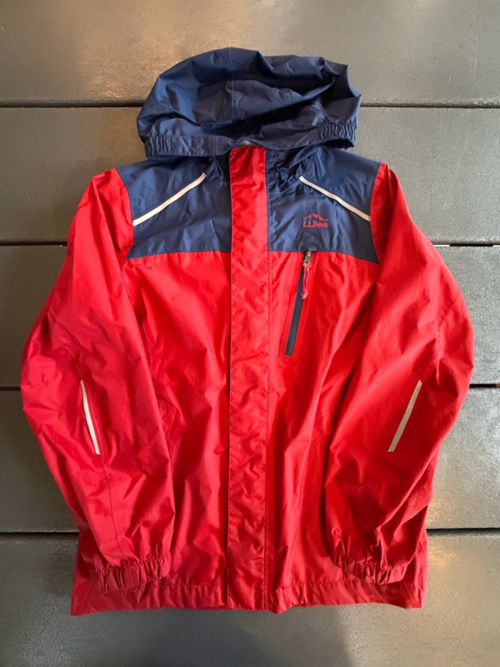 L.L. Bean Red and Navy Hooded Kids' Rain Jacket